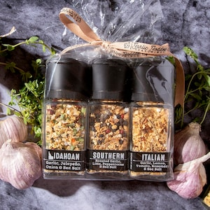 Molly&#39;s Mills Garlic Seasoning Trio Set of Grinders | FREE SHIPPING | Grilling Seasoning | Garlic-Goddess | Traeger Seasoning | Gluten Free