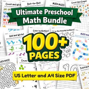 Oltre 100 pagine, pacchetto di esercizi di matematica per la scuola materna, tracciamento dei numeri, addizione precoce (download digitale)