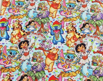 Tkanina z postaciami Disneya Tkanina do haftu Tkanina z motywem kreskówek Tkanina Lilo i Stitch Sprzedaż na pół jarda