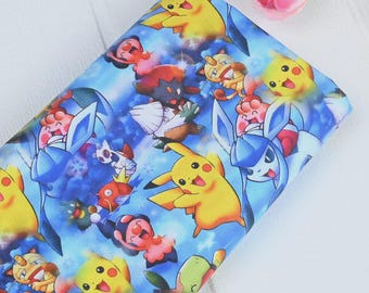 Tkanina Pikachu, słodka japońska tkanina, japońska tkanina anime, 100% bawełniana tkanina, tkanina z kreskówek, sprzedawana na 0,5 jarda