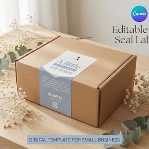 Pastel Blue Box Seal Label Template, Editable Branding Sticker (Canva)