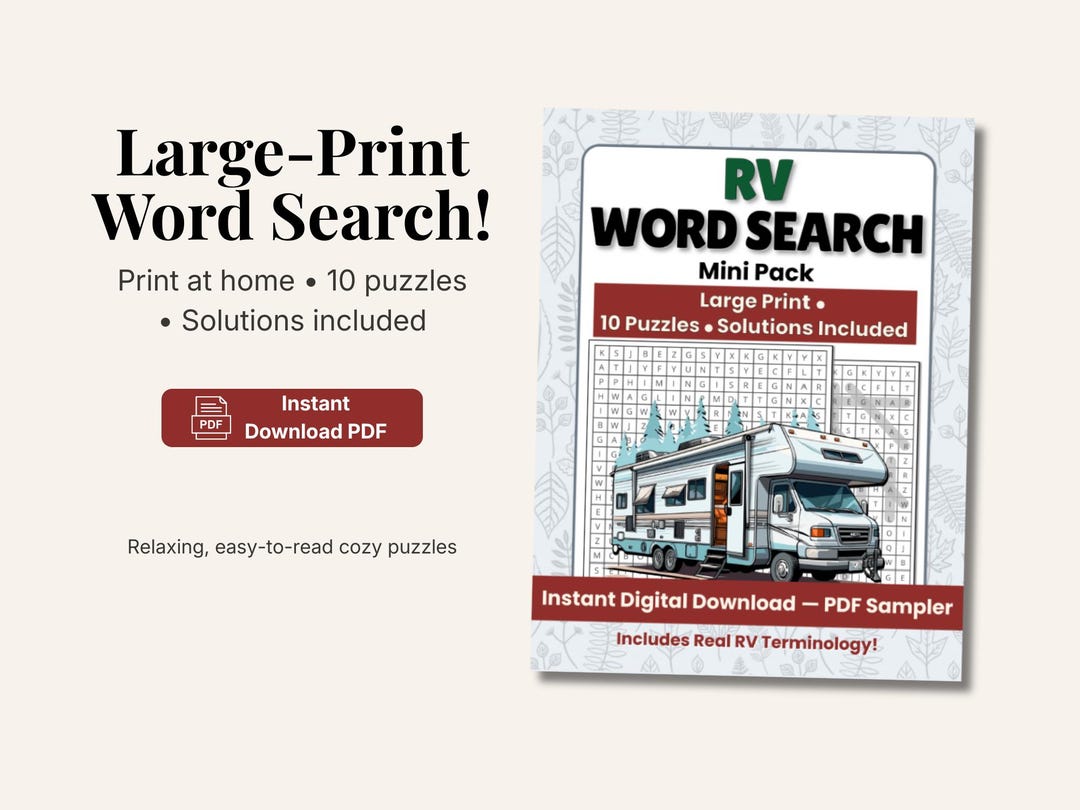 Rv Words RV Large-print Word Search Pack • Printable Puzzle Book PDF for Adults ...