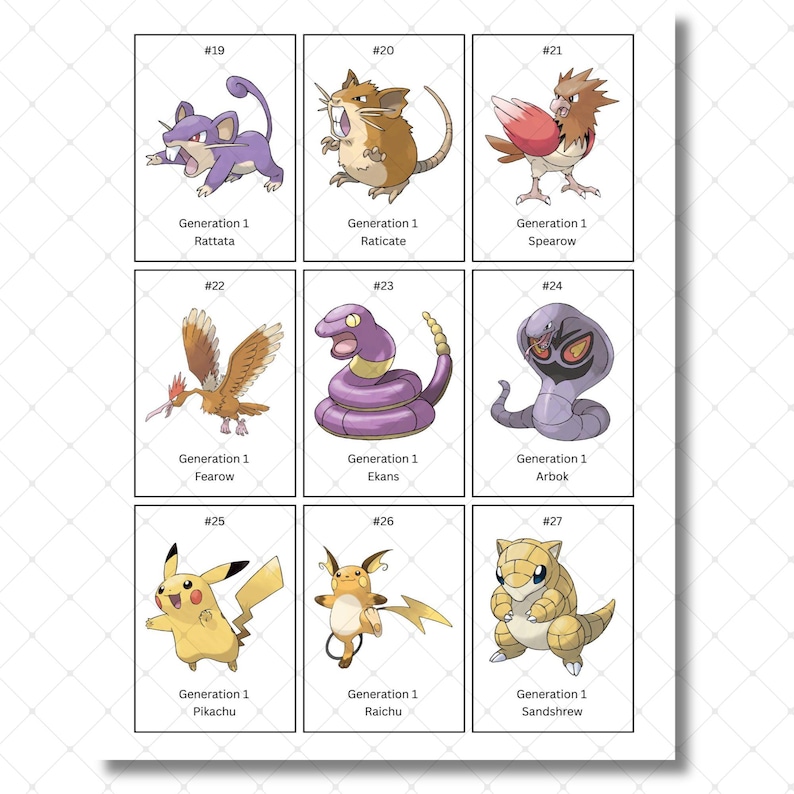 Pokémon Generation 1 Binder Printable Set | 151 Pokémon National ...