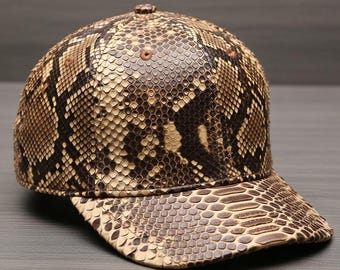 Handmade Python Snakeskin Embossed Leather Baseball Cap – Exotic, Unique, & Stylish Caps