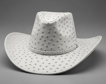 Ostrich Embossed Leather Cowboy Hat – Handmade Genuine Leather Western Ranch Hats Men and Women