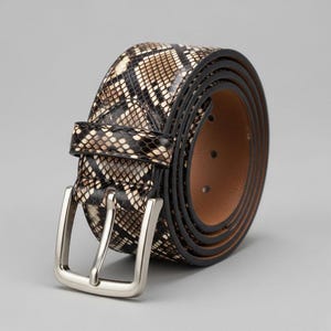 Ręcznie robiony pasek ze skóry tłoczonej w pytona, unisex, w stylu zachodnim, z wzorem skóry węża