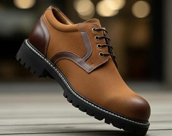 Men’s Brown Leather Oxford Style Shoes , Handmade Comfortable Business Casual Dress Footwear Rubber Sole