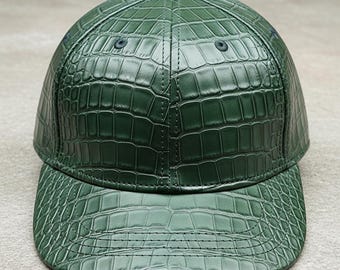 Luxury Crocodile Embossed Leather Baseball Cap – Handmade Genuine Leather Hat for Men & Women