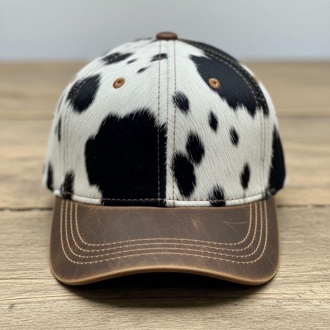 Genuine Cowhide Hair on Leather Western Baseball Cap Handmade