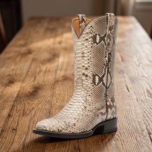 Mens Cowboy Boots Snakeskin Print, Handmade Western Leather Boots for Men, Rodeo Boot