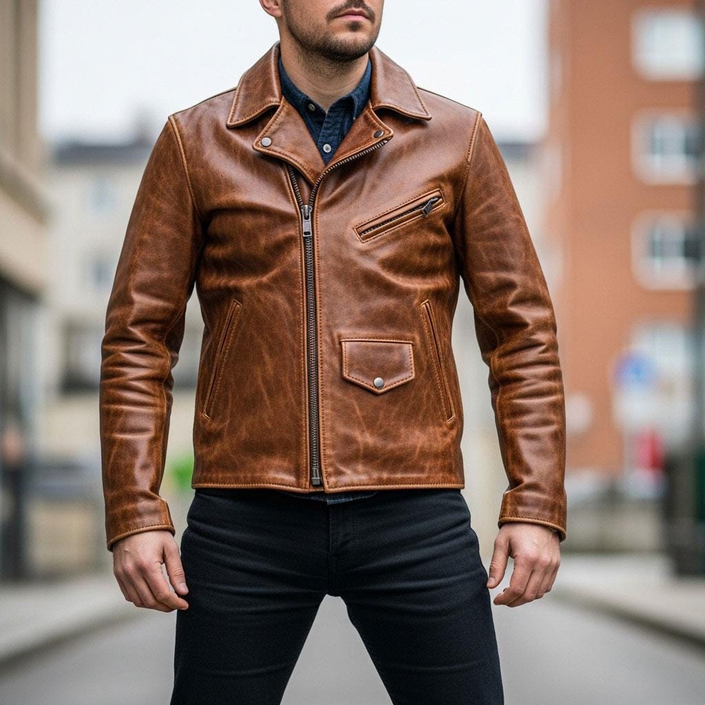 Brown Vintage Leather Jacket for Biker Handmade Genuine Leather