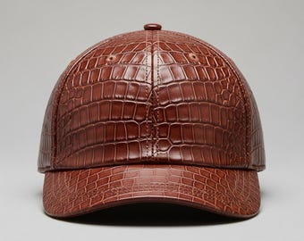 Luxury Crocodile Embossed Leather Baseball Cap – Handmade Genuine Leather Hat for Men & Women