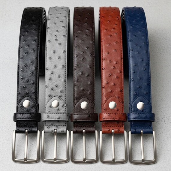 Handmade Dress Belt Ostrich Embossed Leather Belts for Men & Women Five Colors Handmade Dress Belt Ostrich Embossed Leather Belts for Men & Women Five Colors