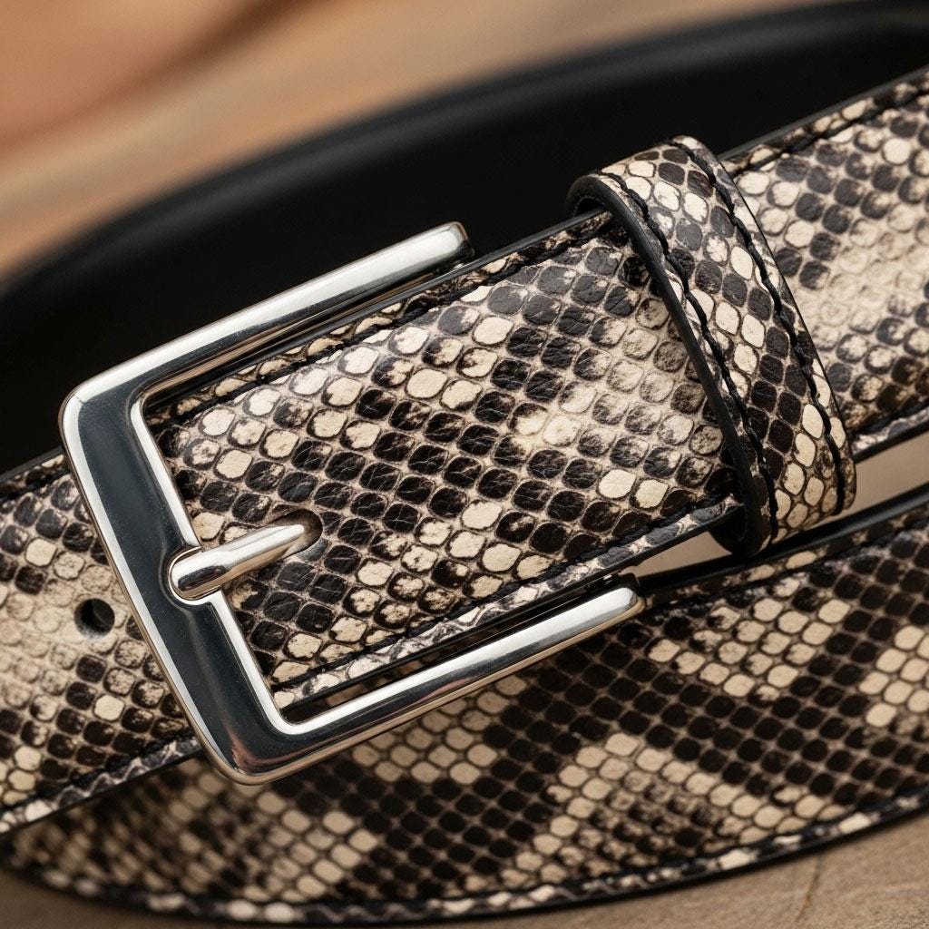 Python Leather Belt Handmade Python Embossed Leather Belt Western Style Unisex Snake Skin ...