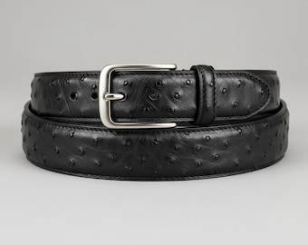 Cinturón de piel auténtica de avestruz hecho a mano para hombre: exótico, de vestir, vintage, informal y formal.