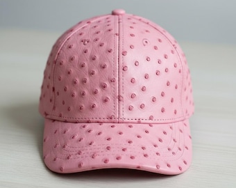 Luxury Handmade Pink Ostrich Embossed Leather Baseball Cap –  Exotic Hat for Men & Women