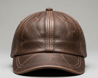 Brown Vintage Leather Baseball Cap Handmade Real Destressed Caps for Men and Women