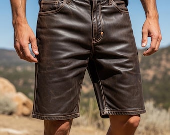 Men's Genuine Leather Bermuda Shorts – Rustic Biker Style Summer Short