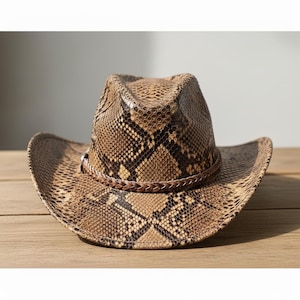 Python Snake Skin Embossed Cowboy Hat Genuine Leather Western Hat for Men and Women