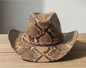 Python Snake Skin Embossed Cowboy Hat Genuine Leather Western Hat for Men and Women
