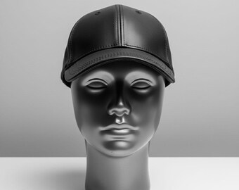 Black Leather Baseball Cap Handmade Real Cowhide Adjustable Western Caps for Men and Women