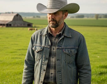 Men's Gray Crocodile Embossed Leather Cowboy Hat, Handmade Rodeo Western Style Hats
