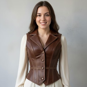 Genuine Leather Corset Vest Vintage Inspired Waistcoat for Women Western Leather Top