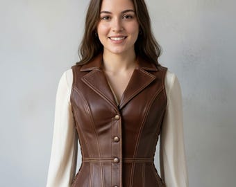 Genuine Leather Corset Vest Vintage Inspired Waistcoat for Women Western Leather Top