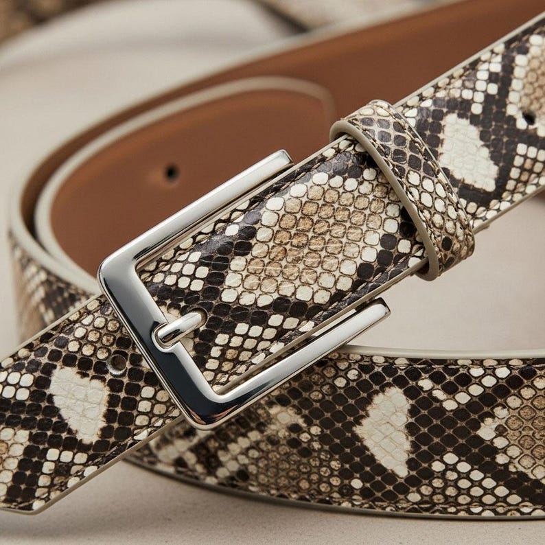 Handmade Python Embossed Leather Belt Western Style Unisex Snake Skin ...