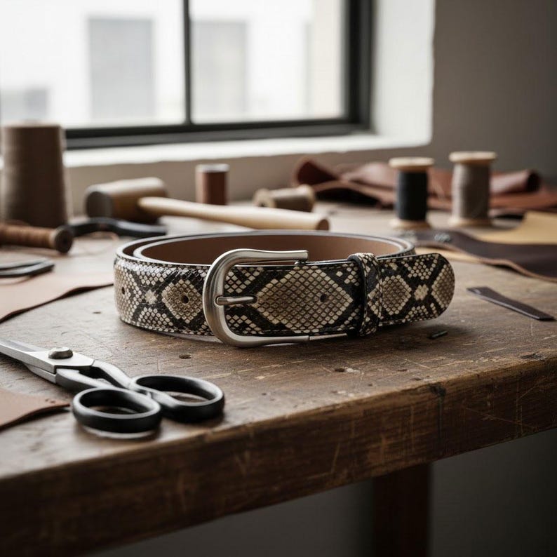 Snake Pattern Belt Handmade Python Embossed Leather Belt Western Style Unisex Snake Skin ...