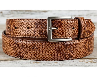 Handmade Python Embossed Leather Belt – Luxury Exotic Style Genuine Leather Belts for Men & Women