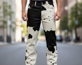 Rindsleder Hose Schwarz und Weiß Haare auf Jeans Cowboy Hose Stil zu verstecken