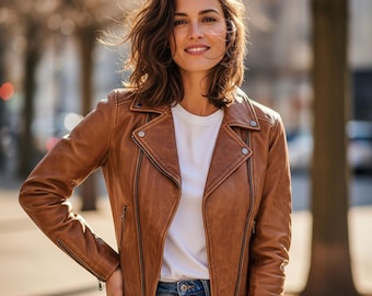 Women's Jennifer Lopez Motorcycle Distressed Brown Real Leather