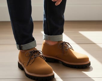 Men’s Brown Leather Derby Shoes – Handmade Classic Lace Up Dress Casual Formal Office Footwear