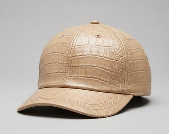 Luxury Crocodile Embossed Leather Baseball Cap – Handmade Genuine Leather Hat for Men & Women