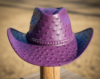 Ostrich Embossed Leather Cowboy Hat – Handmade Genuine Leather Western Ranch Hats Men and Women