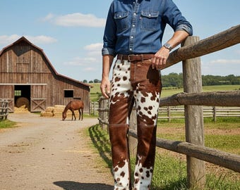 Luxero Cowboy Style Jeans Men Genuine Cowhide Leather Pants Real Hair On Cow Skin