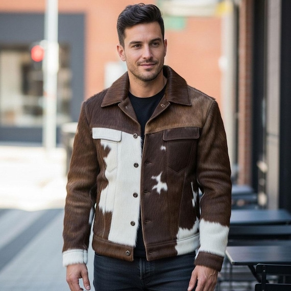 Handmade Western Cowhide Hair on Leather Jacket Genuine Leather