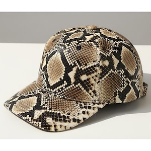 パイソンスネークスキンレザーベースボールキャップ、ハンドメイドファッションキャップ
