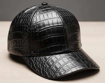 Luxury Crocodile Embossed Leather Baseball Cap – Handmade Genuine Leather Hat for Men & Women