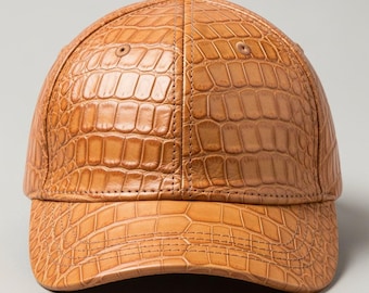 Luxury Crocodile Embossed Leather Baseball Cap – Handmade Genuine Leather Hat for Men & Women