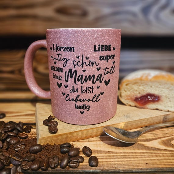 Weihnachtsgeschenke Mama, Glitzertassen, Beste Mama Tasse, personalisierte Kaffeetasse, Geschenke für Mama u. Papa, personalisierte Teetasse