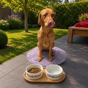 Keramiknapf in weiß für Futter oder Wasser
Design: Mampfschüssel oder Schlabbernapf
Geschenk Hundebesitzer, Hund Wassernapf, Napf für Hunde
