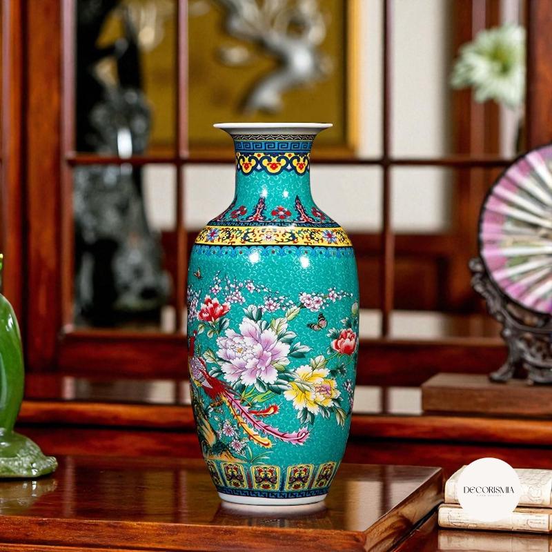 ハンドメイドのシノワズリ磁器花瓶｜ヴィンテージフローラルエナメル