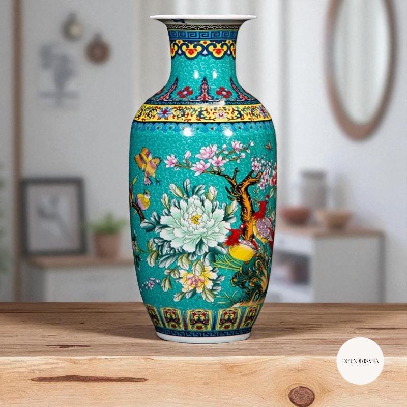 ハンドメイドのシノワズリ磁器花瓶｜ヴィンテージフローラルエナメル