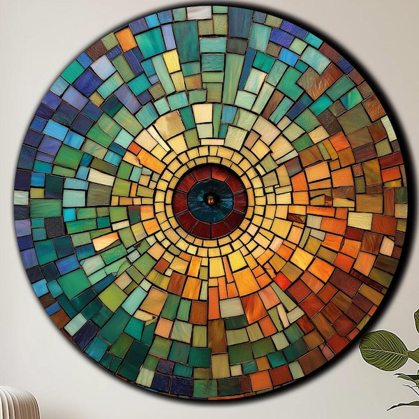 Mosaico de vitrales coloridos para pared, diseño geométrico abstracto, decoración moderna y vibrante para el hogar - Impresión UV - Decoración de pared de vidrio templado