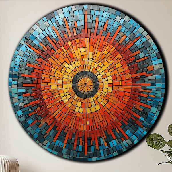 Arte de pared en espiral con aspecto de vitral - Vidrio templado circular - Decoración psicodélica para el hogar - Impresión UV moderna
