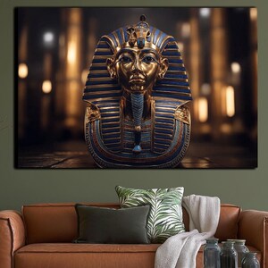 Art mural en verre trempé masque King Tut - décoration murale de l'Égypte ancienne - décoration d'intérieur pharaon en or - impression UV historique