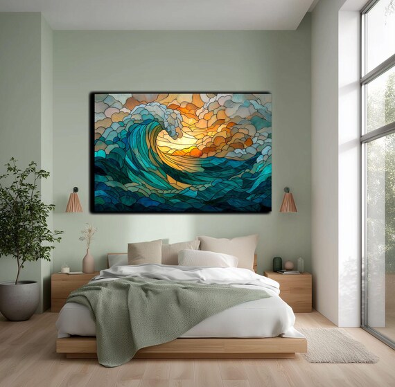 Tableau Mural En Verre Trempé Moderne - Impression Vagues Abstraites