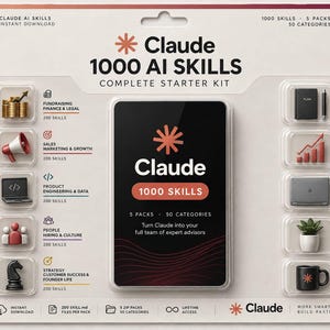 May include: A Claude 1000 AI Skills complete starter kit in blister packaging. The card features a central black card with the Claude logo, surrounded by ten small clear plastic bubbles containing miniature icons representing various business skills.